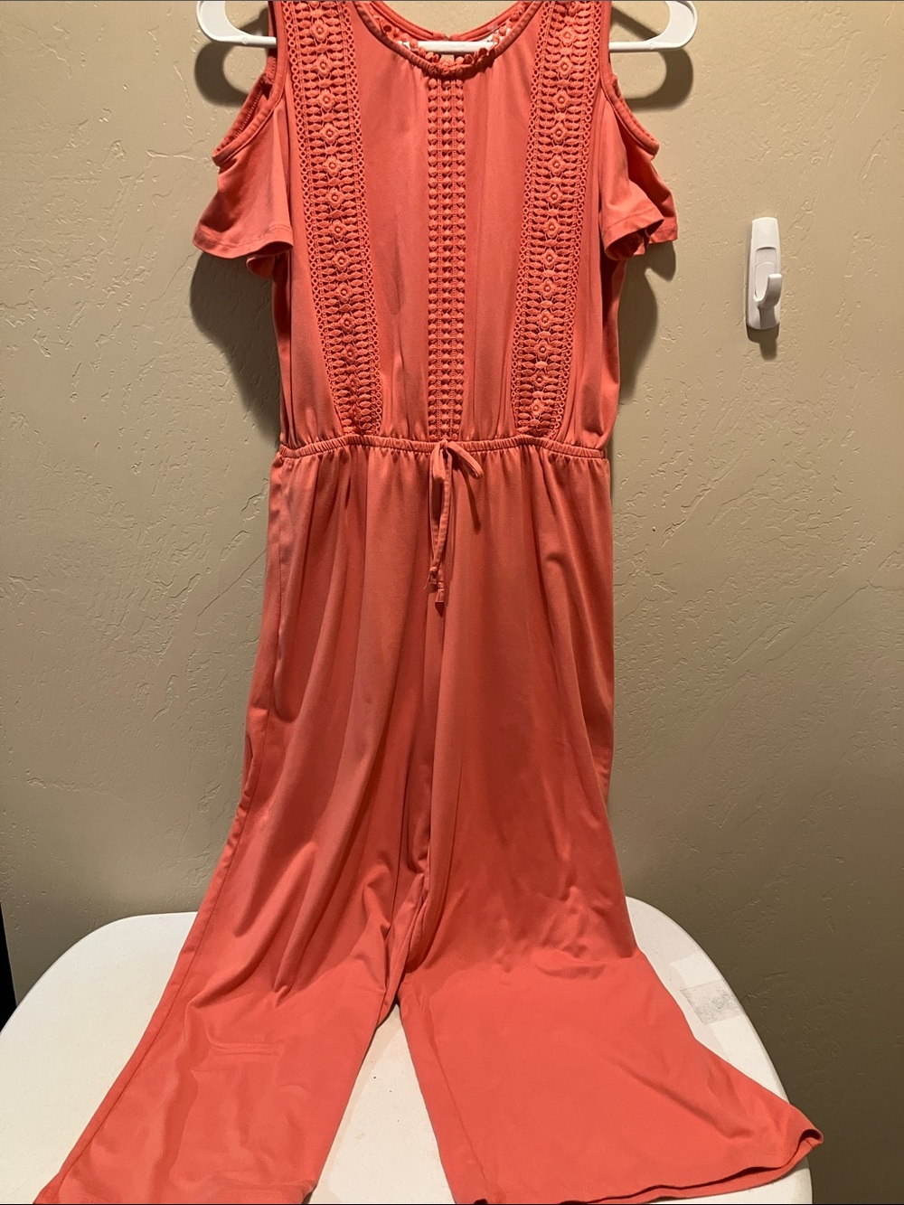 Self Esteem Coral Cold-Shoulder One-Piece Knit Romper Size 12